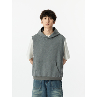 连帽卫衣潮男女新款 复古灰色无袖 宽松休闲外套夏 STUDIO美式 YOKE