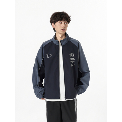 撞色拼接宽松秋冬立领夹克