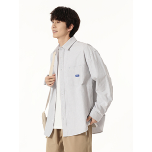 条纹衬衫 复古长袖 男女cleanfit贴标翻领休闲外套 STUDIO夏季 YOKE