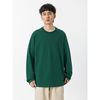 日系休闲墨绿色中性长袖T恤