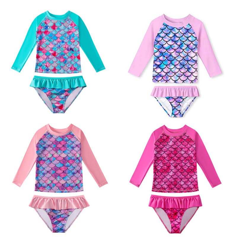 儿童美人鱼泳衣裤女孩长袖分体套装女童防晒两件套宝宝三角游泳衣,童装/婴儿装/亲子装,泳衣裤,淘宝优惠券,粉丝福利购,淘宝优惠卷