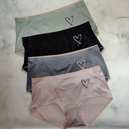 缎面7A缎面石墨烯光面爱心丝绸丝滑无痕中腰女士冰丝柔软三角内裤