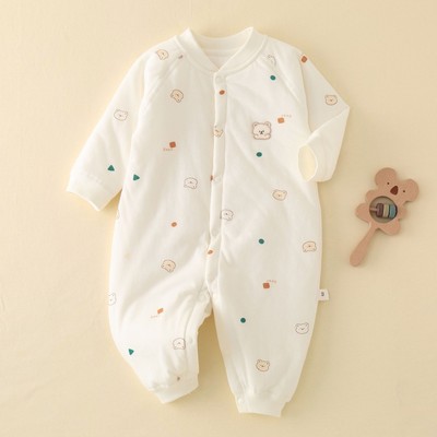 秋冬40g婴儿夹棉新生儿连体薄棉服婴幼儿哈衣爬服加厚0-12月宝宝