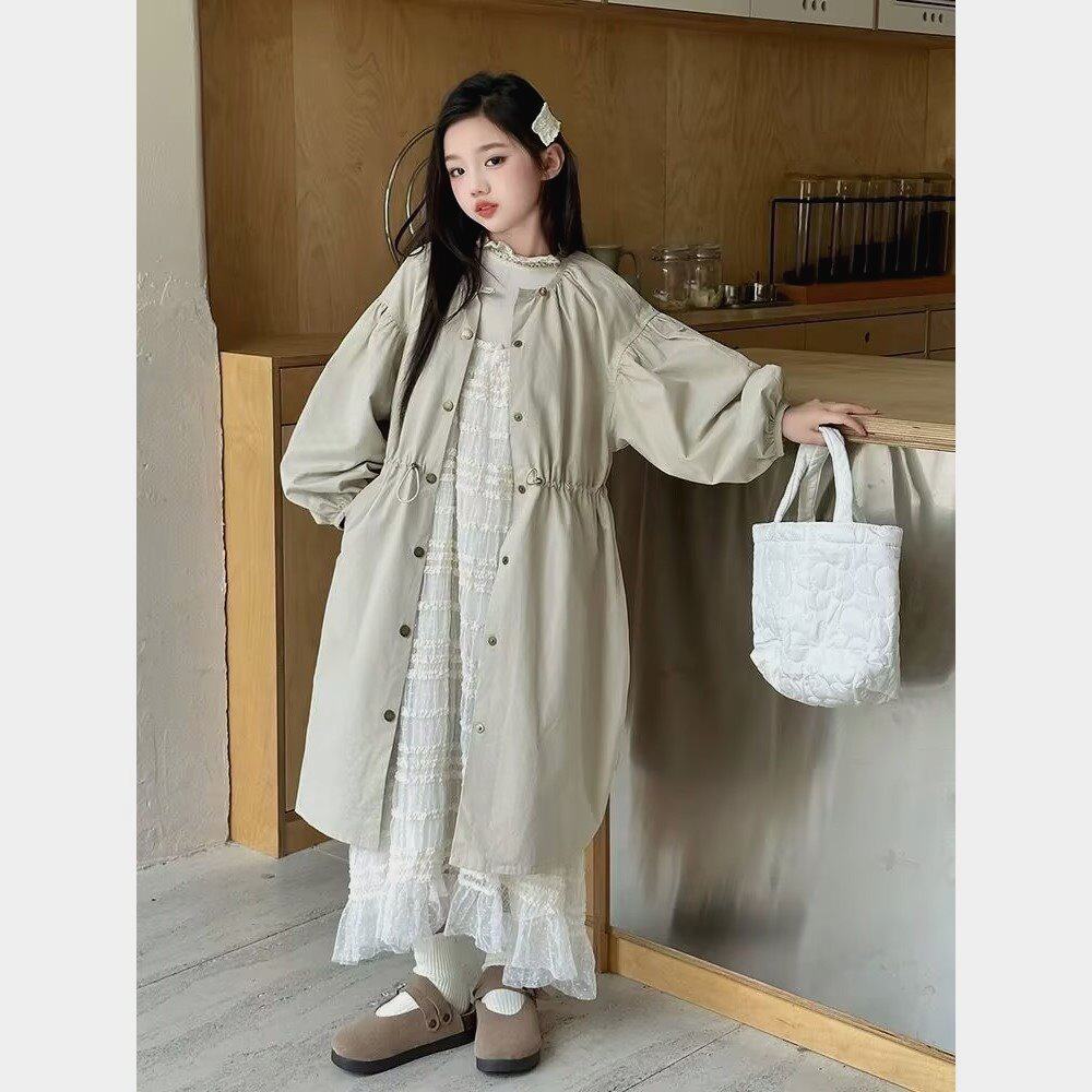 2025春秋新版洋气韩版女童外套中大童时尚宽松上衣儿童中长款风衣