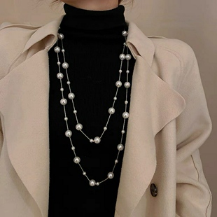 韩版时尚长款珍珠项链女气质轻奢高级感毛衣链百搭秋冬项链颈饰品