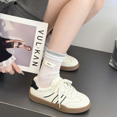 女2026春季 新款 舒适透气时尚 真皮德训小白鞋 百搭运动休闲系带板鞋