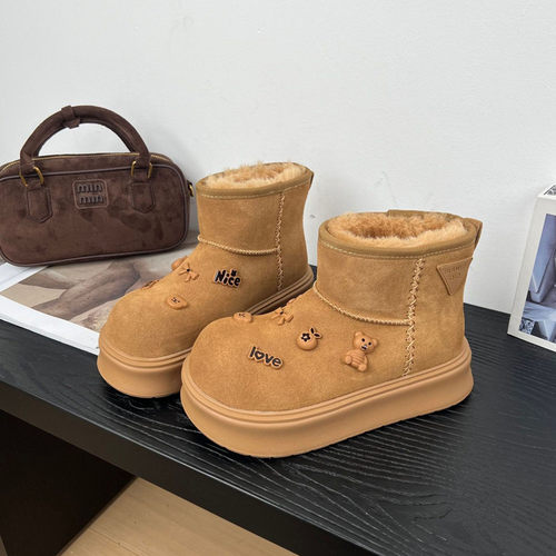 厚底雪地靴女2025冬季新款加绒保暖可爱面包靴防水防滑东北大棉鞋