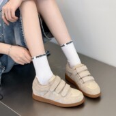 欧美复古德训鞋 磨砂真皮百搭休闲内增高魔术贴板鞋 女2026春季 新款