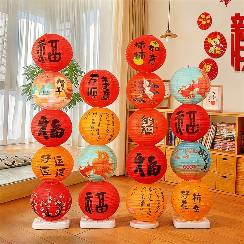 2026马年新款灯笼立柱落地新年装饰挂饰古风折叠酒店商场场景布置