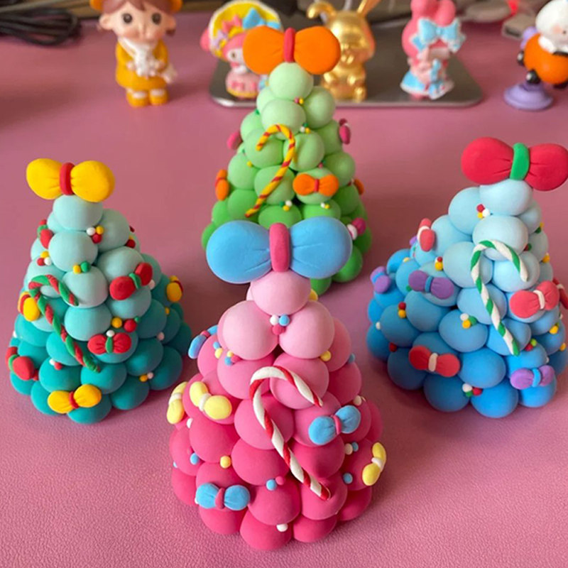 黏土圣诞树手工diy材料包橡皮泥安全无毒彩泥工具套装儿童圣诞节