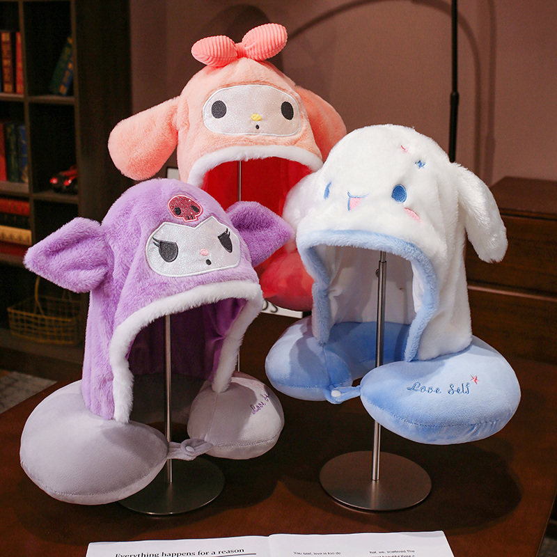 可爱卡比连帽U型枕护颈枕飞机旅行睡觉神器便携脖子U形枕头遮光