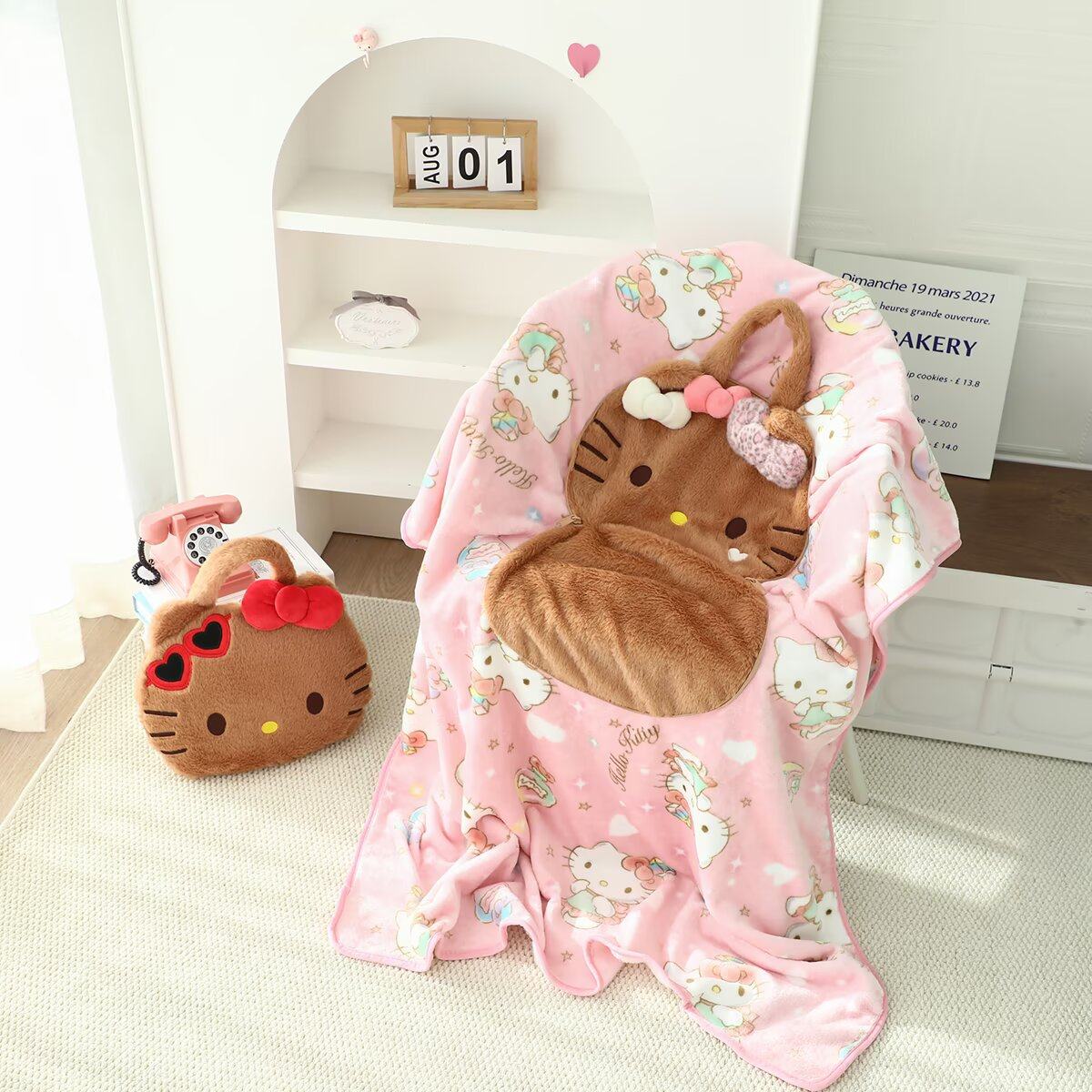 可爱卡通猫咪毛绒手拎一体毯子包办公午休空调毯车载毯宿舍午睡毯,居家布艺,抱枕被,淘宝优惠券,粉丝福利购,淘宝优惠卷