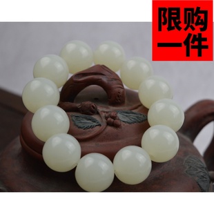 新疆18mm和田玉籽料手链羊脂白玉原石手串大圆珠珠子手串