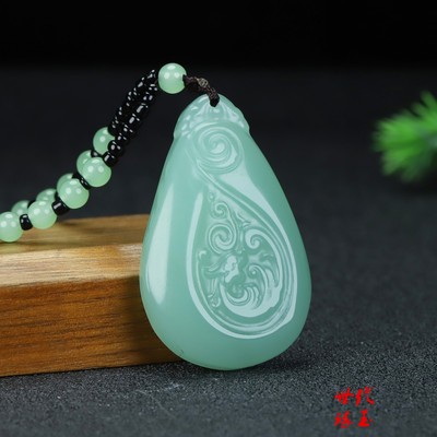 和田玉且末蓝仿古龙吊坠湖水绿生肖龙牌挂件男女玉石项链玉佩玉坠