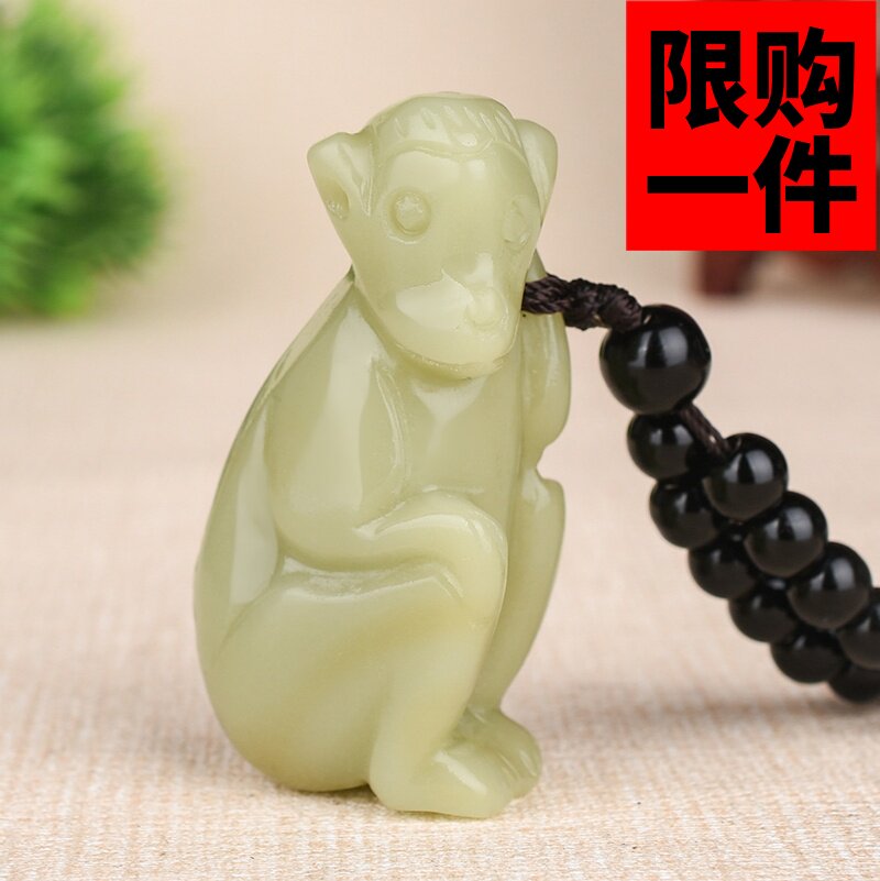 灵猴献寿糖白玉立体把件