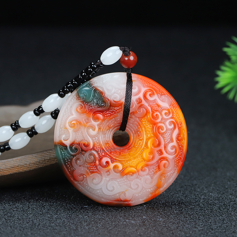 新疆和田玉彩玉和氏璧平安扣吊坠七彩玉仿古轮回玉璧时来运转挂件