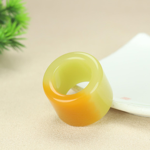 新疆和田玉糖白玉扳指男款黄口糖料扳指指环把玩件玉石戒指扳指