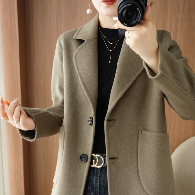 毛呢外套季女装双面羊毛大衣