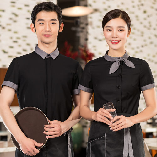 夏季饭店餐饮服务员工服衬衣短袖