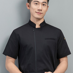 高端拉链厨师长工作服短袖全棉饭店烘焙西餐烹饪食堂私厨定制夏季