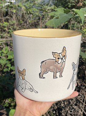 外贸法斗犬狗狗花盆处理清仓陶瓷筷子桶大罐厨房收纳罐汤饭勺花筒