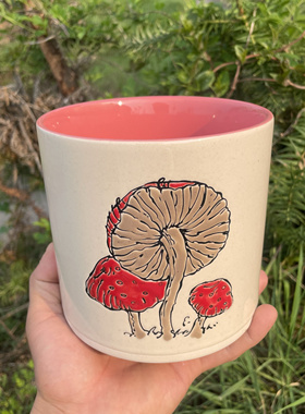 陶瓷花盆手绘蘑菇放筷子筒带孔厨房饭勺架收纳桶罐子干花筒装饰品