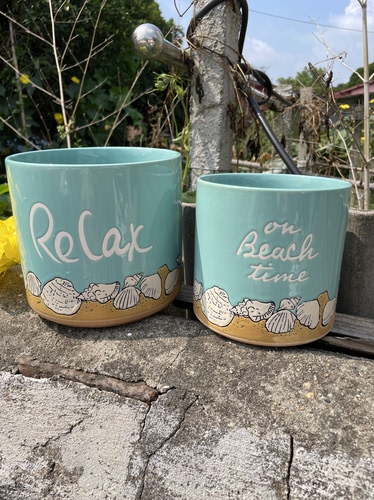 海螺贝壳手绘多肉绿植创意陶瓷花盆有孔透气筷子桶陶瓷厨房收纳罐