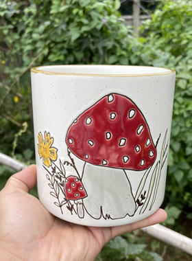 外贸出口手绘蘑菇筷子筒花盆多肉植物陶瓷阳台庭院桌面摆件装饰品