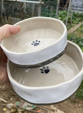 艺术猫碗陶瓷零食盆生骨肉罐头碟子防滑猫盘宠物粮罐头盘狗食盆