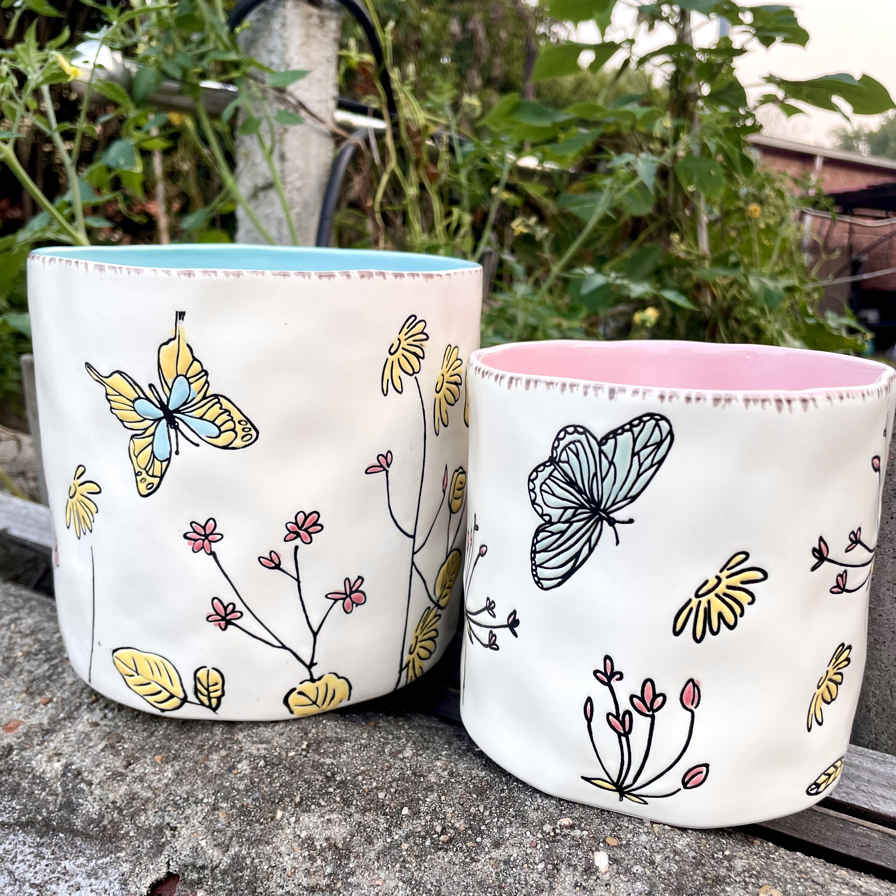 蝴蝶花卉陶瓷花盆家用室内轻奢高级感蝴蝶兰创意大花盆厨房收纳桶