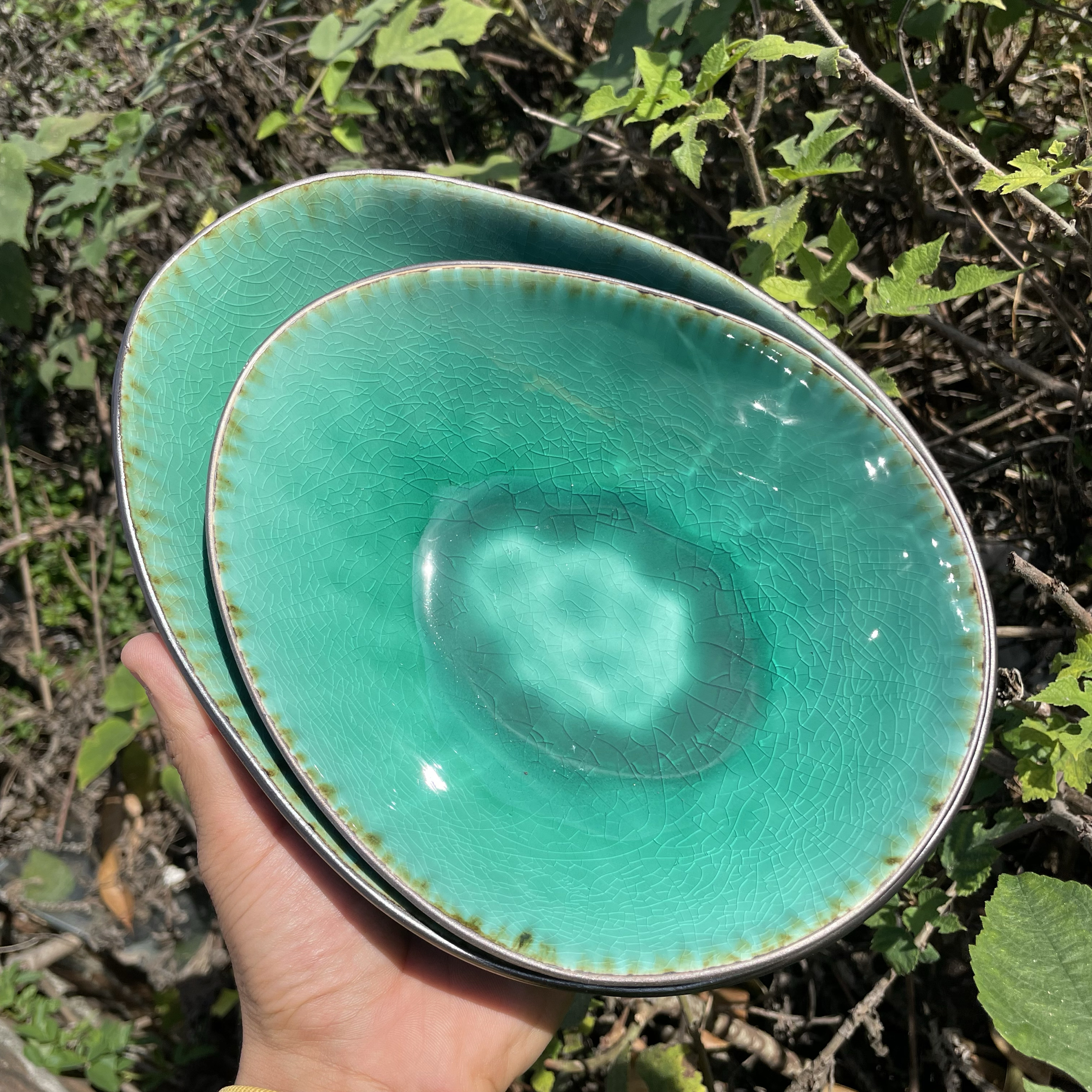 绿色冰裂釉恐龙蛋陶瓷轻奢异形汤碗酒店餐厅高档引流碗火锅沙拉碗