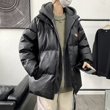 2023冬季新潮保暖加厚假两件连帽男休闲宽松PU皮棉衣M5116P110，男装皮衣，星座1109-2