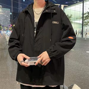 港风秋季新款男女假两件夹克连帽外套大码Y8122-P-65图片