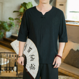 风咖啡厅宽松麻棉七分袖男士潮流加大码时尚短袖T恤T19-P-24，男装T恤，星座1109-2