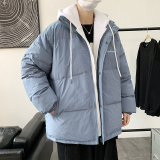 韩版宽松假两件连帽衣外套男港风休闲羽绒大码服M188-P100，男装棉衣，星座1109-2