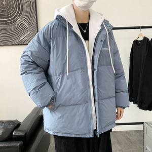韩版宽松假两件连帽衣外套男港风休闲羽绒大码服M188-P100图片
