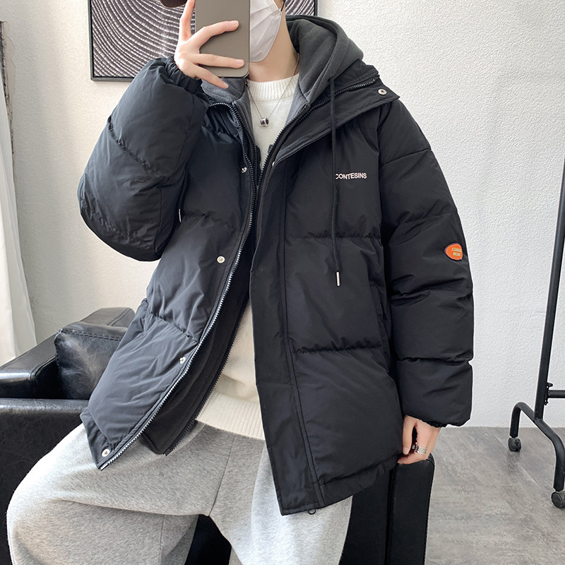 韩版宽松假两件连帽衣外套男港风休闲羽绒大码服M188-P100,男装棉衣,星座1109-2