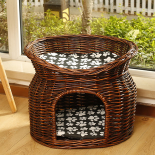 四季通用猫窝藤编夏季猫屋别墅房子双层猫笼子可拆洗猫咪用品狗窝