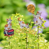 铁艺猫咪花插可爱动物插牌装 饰ins风花园杂货绿植花盆装 饰品怀旧