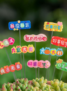 微景观网红财运好运祝福语花插中文字牌多肉花盆装饰配件DIY材料