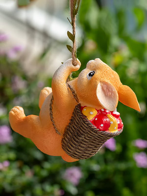 可爱狐狸小猪小兔荡秋千创意摆件庭院户外花园阳台吊树上挂件