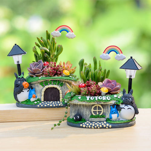 卡通龙猫花盆创意亮灯多肉组合盆栽花艺DIY活动材料包工会礼物