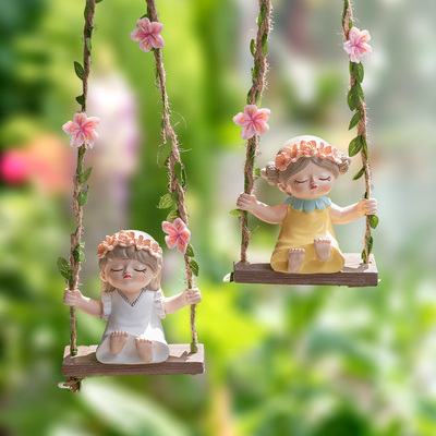 创意可爱卡通少女秋千摆件