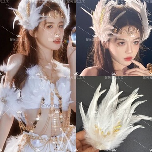 新款金色圣母光环白色羽毛新娘头饰洛丽塔走秀cos拍照古风毛毛