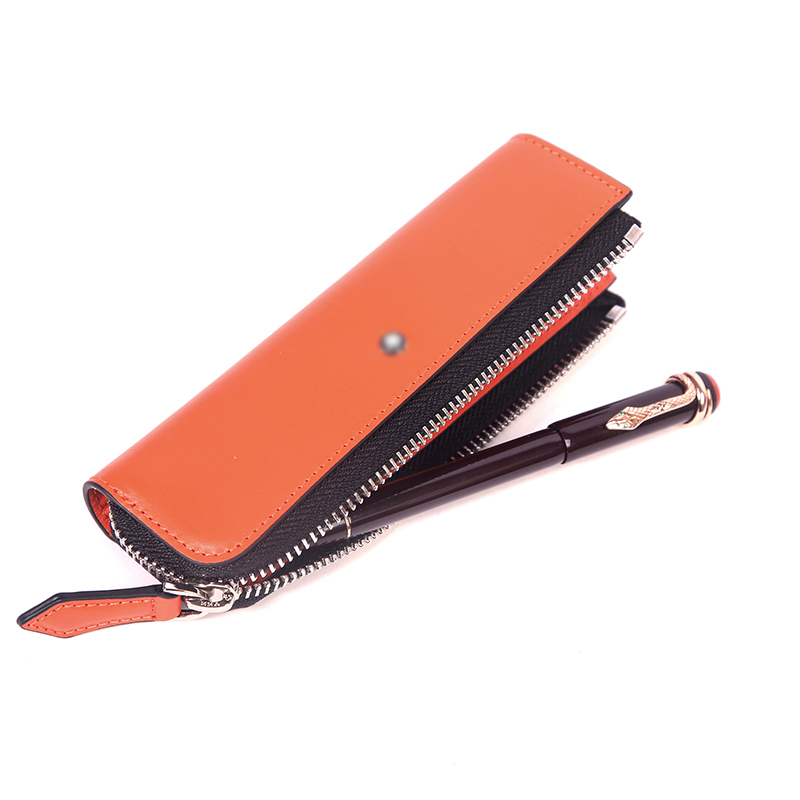 笔袋男商务真皮高档拉链笔套头层牛皮笔盒钢笔保护套文具盒一支装