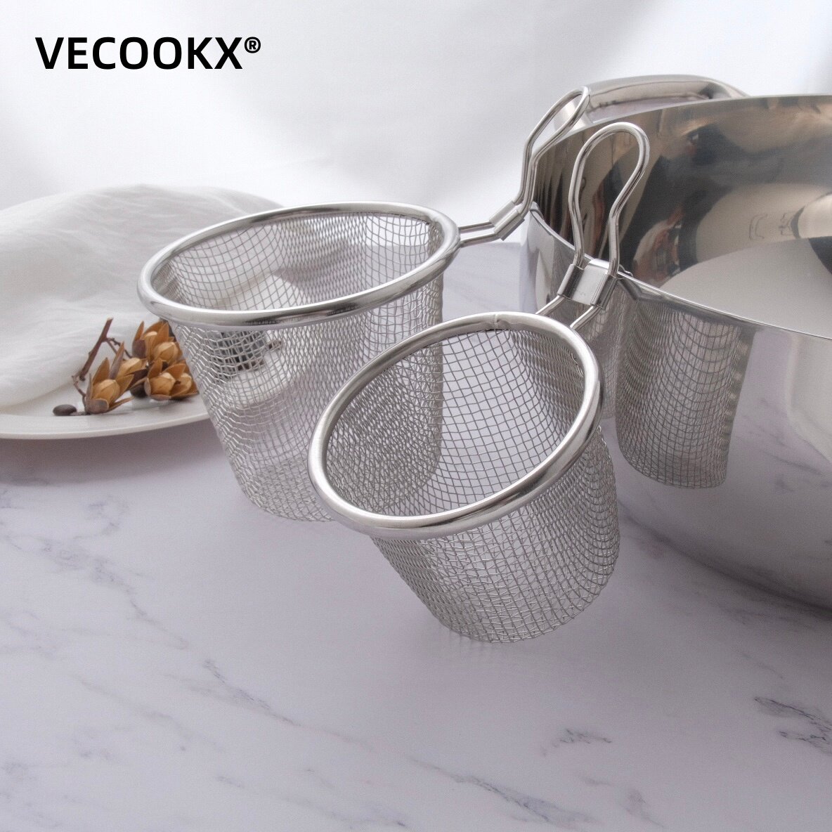 VECOOKX 304不锈钢火锅漏网勺滤网勺厨房多功能过滤勺麻辣烫漏筐