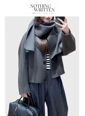 【现货】Nothing Written Narchi绵羊毛可拆卸围巾领夹克毛呢外套