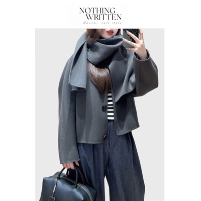 【现货】Nothing Written Narchi绵羊毛可拆卸围巾领夹克毛呢外套