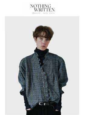 【现货】Nothing Written Narchi韩国复古褶皱V领木耳花边领衬衫