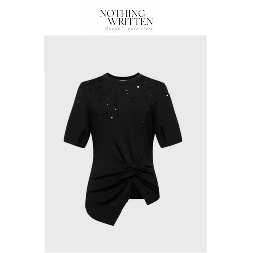 【现货】Nothing Written Narchi满天星带钻短袖T恤扭结收腰上衣